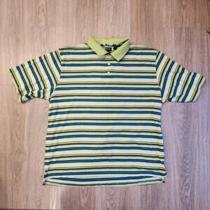 G Gear for Sports Mens XL Platinum Dry Green and Blue Striped Short Sleeve Polo
